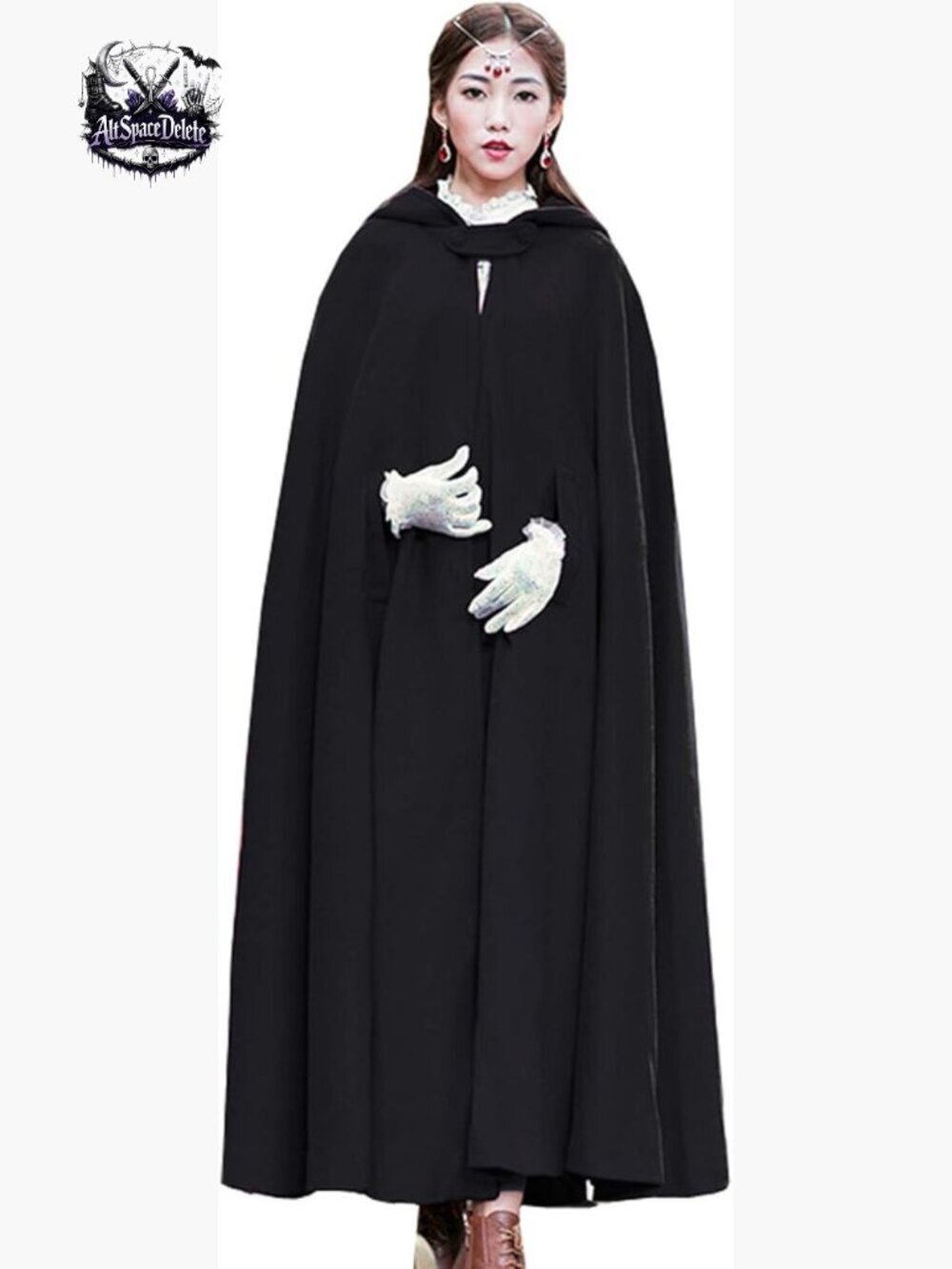 Wool Blend Hooded Cape Cloak Maxi Coat Windproof Fall Winter